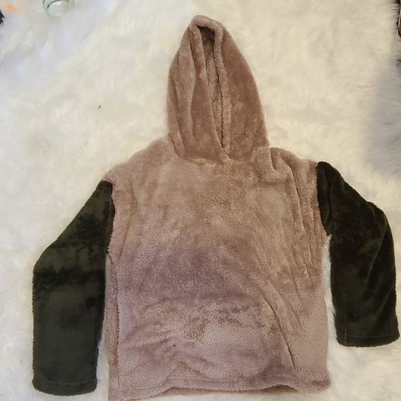 Tan and green fuzzy hoodie - Picture 1 of 2